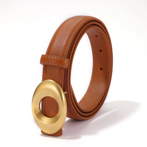 Women's Elegant Genuine Leather Belt Vintage Gold Buckle for Jeans2