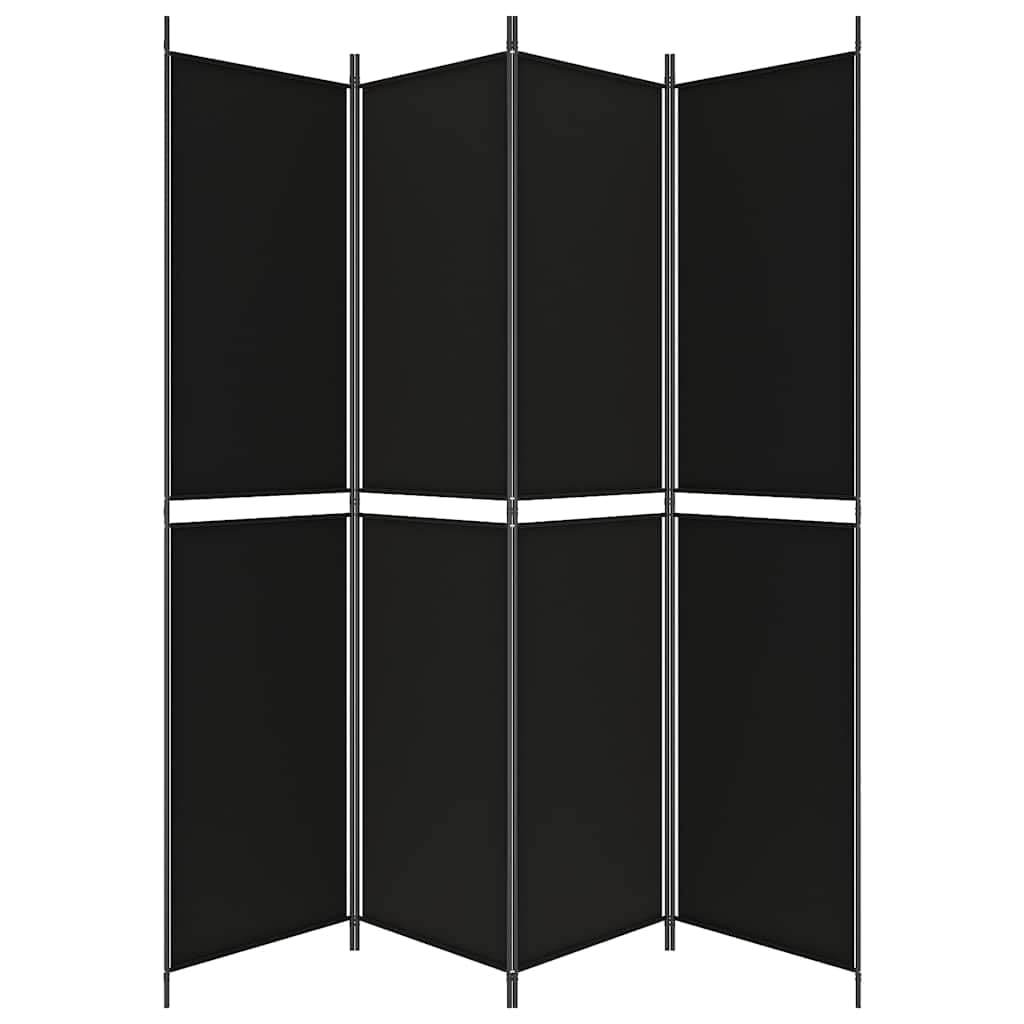 Paravent 4 pièces - Noir - 200 x 220 cm - Tissu - Pliable - Brise-vue - Pour salon, chambre à coucher, bureau, balcon, cloison de séparation, intérieur et extérieur