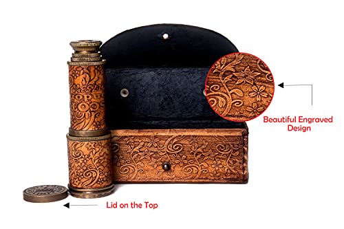Rii Antique Decor Spyglass, Pirate Telescope With Leather Case, Handheld Telescope For Adventure Enthusiasts, Monocular Nautical Decor For Gifting, Travellers, J. Scott London, 17.5" #TOP1