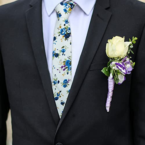 Image of Mantieqingway Floral Ties for Men Skinny Cotton Tie Flower Necktie