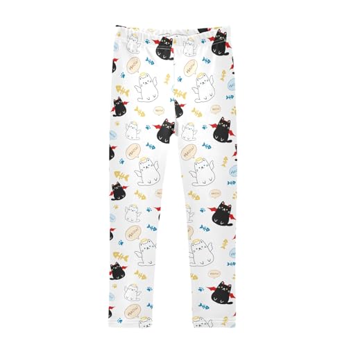 Cute Angle and Evil Cats Girls Leggings Soft Comfortable Athletic Leggings Dancing Pants for 4-10 Years
