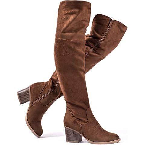 katliu Women's Knee High Boots Suede Chunky Heel Dressy Boots Over the Knee Boots Side Zipper Winter Long Boot Brown 6 Cover