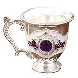 Shophubio Vaso de aleación de zinc, taza de té estilo y copa de vino retro, vaso de metal tallado, vaso de fiesta de bar, vaso decorativo de licor, 54 mm de altura (morado plateado)
