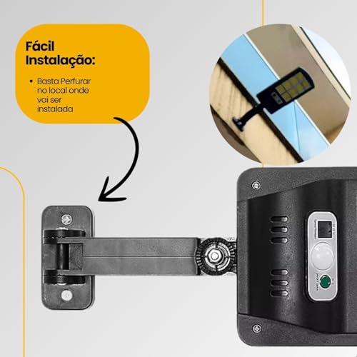 Luminária LED Poste Bateria Solar Com Sensor De Presença E Controle Remoto 3 Modos de Iluminação Pro
