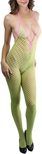 Image of ToBeInStyle Women's Bodystocking Crotchless Peek-A-Boo Fishnet Lace Bodysuit