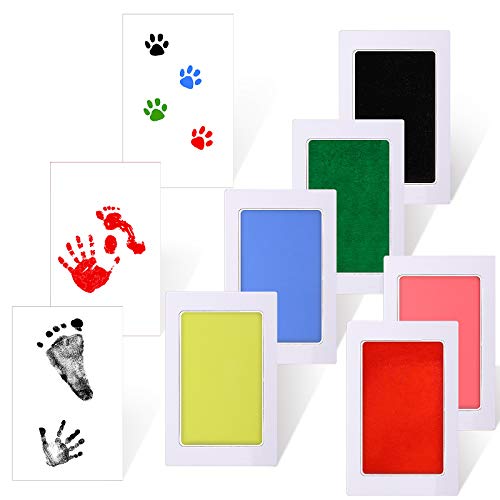 Outus 18 Stück Tintenlose Baby Stempelkissen Set Handabdruck und Fußabdruck Kits Sichere Stempelkissen mit 12 Abdruckkarten Saubere Hund Pfotenabdruck Stempel Set für Familie Baby Shower (S)