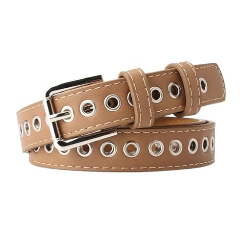 Decorative Belt Metal Full Eyelet Versatile Hollowed Out Decorative Pu Belt for Country Concert Outfit(Khaki)