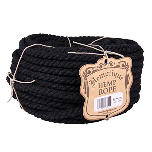 Hemptique Hemp Macrame Rope - Made with Love - Crafter's #1 Choice - Eco Friendly - Macramé - Home Decor - Plant Hanger - Bondage Rope – Black 6mm
