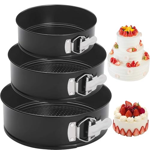 3 Stück Springform 12cm/18cm/22cm Runden Backformen, Antihaftbeschichte Auslaufsiche Kuchenform Cake Pan Käsekuchenform mit Silikonspachtel und weiterem Zubehör