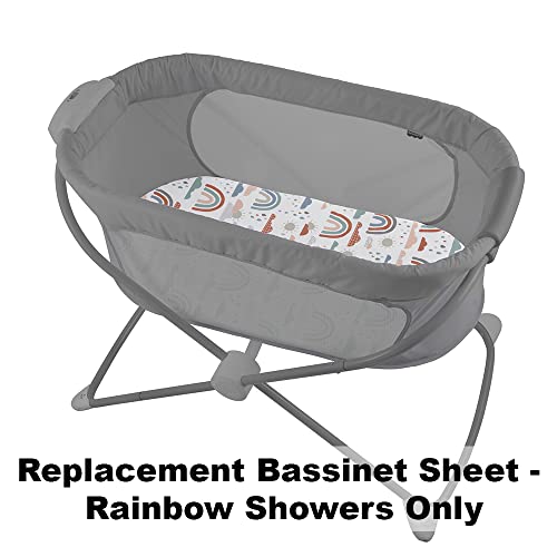 Image of F-Price Replacement Sheet for Fisher-Price Soothing View Bassinet - GPN07 ~ Replacement Bassinet Sheet ~ Rainbow Showers, Peach, White. Blue