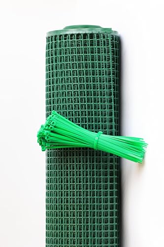 Rete protettiva in plastica 10 x 10 altezza Mt 1 x lunghezza Mt 5 con 100 FASCETTE INCLUSE NEL PREZZO! Adatta a balconi, cancelli, recinzioni, giardino. (COLORE VERDE)