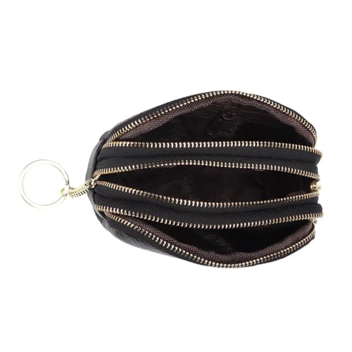 Pochette à monnaie zippée en cuir de vachette noir idéale pour le shopping et les sorties