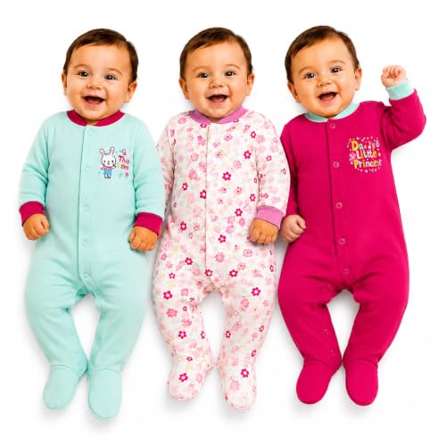 Image of EIO 100% Cotton Baby Rompers Sleepsuits Jumpsuits Night Suits for Newborn Baby Boys & Girls | Soft Infant Bodysuit | Pack of 3 Kids Rompers