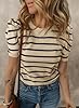 Dokotoo Striped Tops for Womens 2026 Trendy Cute Crewneck Puff Short Sleeve Casual Tops Apricot Stripe Oversized Blouses for Working Outgoing Spring Outfits Summer Clothes Large #2