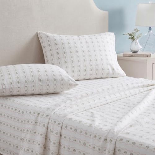 Image of Martha Stewart - Twin Sheet Set with Fitted Sheet & Pillowcase, Soft Cotton Flannel Bedding, Deep Pocket, Vintage Rose Pink