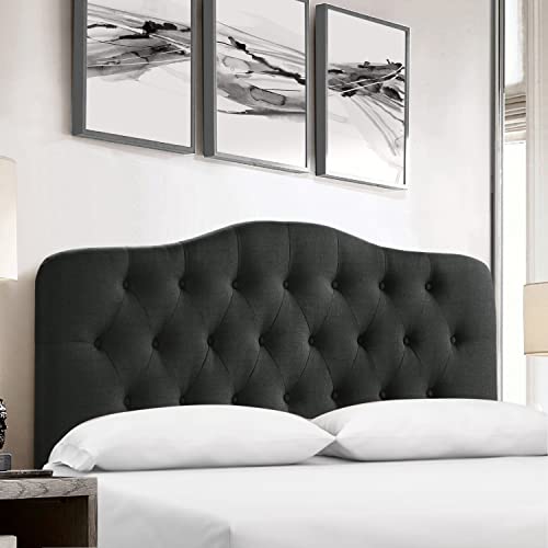Rosevera Darax Linen Upholstered Headboard-Modern-Adjustable Height-Button Tufting, Queen, Textile Charcoal