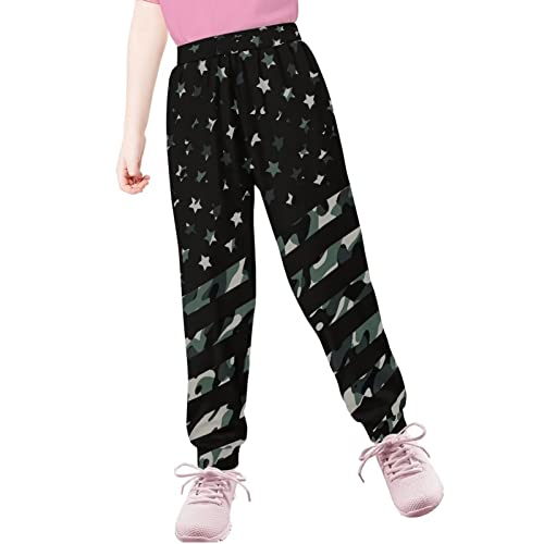 Renewold Girls Boys Jogger Pants, American Flag Cool Print Sweatpants, Athletic Sports Pants For Running Outdoor Ball Games, Casual Pants Match For Hoodie Sweatshirts, Kids 4-15 Y #TOP2