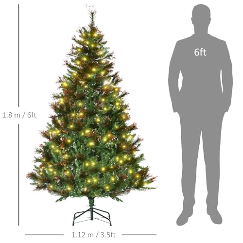 HOMCOM 1.8m 6ft Pre-Lit Christmas Tree Artificial Spruce Xmas Tree Warm White LED Holiday Décor with Metal Stand - Image 7