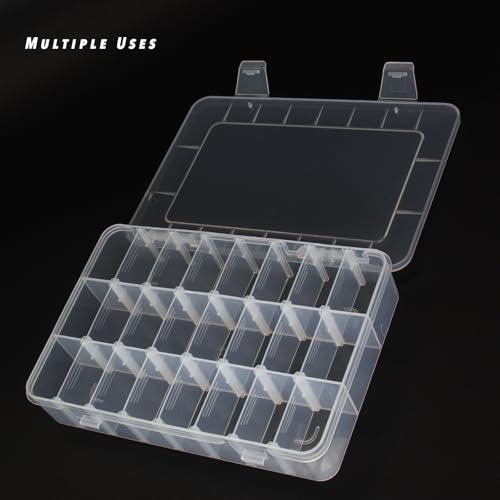 Image of 24 Grids Clear Plastic Organizer Box with Adjustable Dividers, Plastic Organizer Box Container Perfect for Beads Organizer, Art DIY Crafts, Jewelry, Fishing Tackles