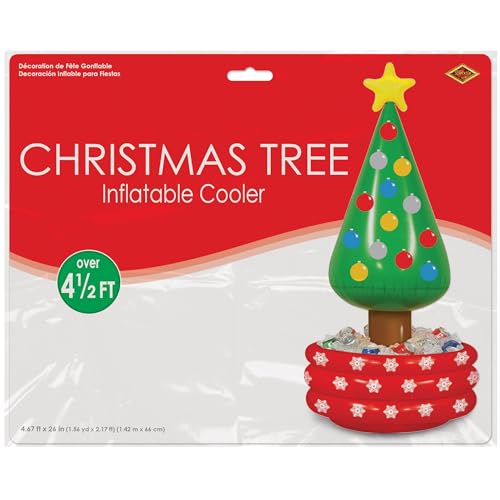Image of Beistle Inflatable Novelty Christmas Tree Drink Beverage Cooler for Office Holiday Winter Party Decorations, 26 inch x 56 inch, Multicolored