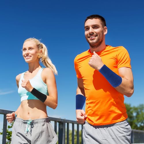 Image of 6 Inch Wrist Sweatbands Tennis Wrist Bands Absorbent Sweat Band for Men and Women Sport Long Wrist Bands, Breathable Cotton Athletic Sweatbands for Basketball, Workout, Running (4 Pack)