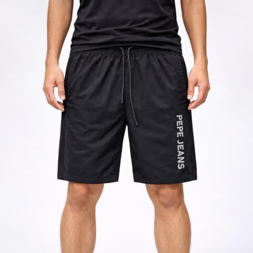 Image of Pepe Jeans Men's Solid Poly Blend Regular Fit Active Shorts | Comfortable Sportswear for Gym, Running, Training & Leisure Wear | Breathable Quick-Dry Fabric | Elastic Drawstring Waist | Zip Pockets