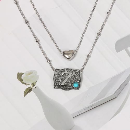 Image of Belt Buckle Bracelet Initial Letter A-Z Bracelets Western Cow Tag Bracelet Belt Buckle Necklace Western Style Initial Letter Pendant Necklace