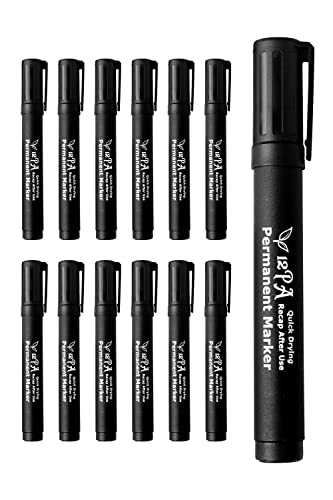 12PA 12 Black | Permanent Marker Pens | Thick Bullet Tip | Permanent Markers | Permanent Marker for Plastic metal marker Garden Marker Pen (12 Black Marker Pen)