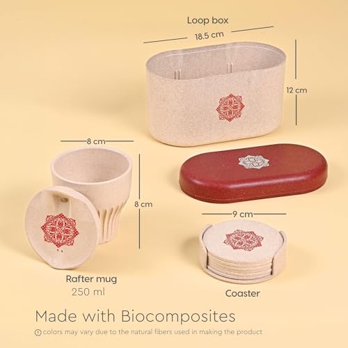 Image of Eha Earth-Friendly Wedding Gifts for Couple| Gifts Made with Rice Husk Biocomposite| One Mandala Printed Mug and Coasters Set of 6, Keychain, Loopac Box | 250 ml |Sand Castle