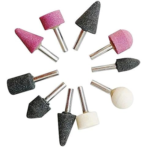 SFASTER 1/4 Shank Cone Shaped Corundum Grinding Heads 10pcs/Set Abrasive Mounted Stone Grinding Wheel Head Rotary Tools Deburring Polishing Rotary Kit Abrasive Stone Points Cover