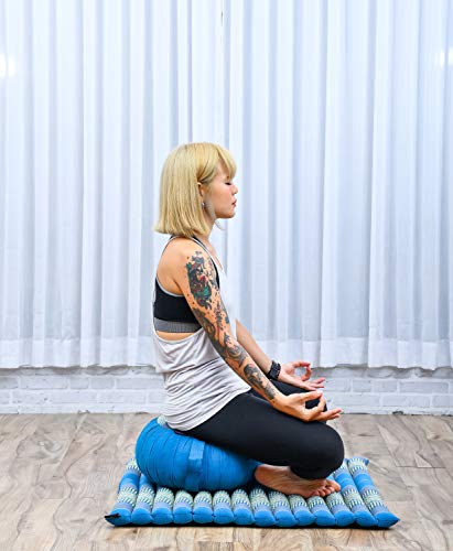 Image of Leewadee Meditation Cushion Set - 1 Round Zafu Meditation Pillow and 1 Square Roll-Up Zabuton Meditation Mat, Pillows Bundle Filled with Kapok