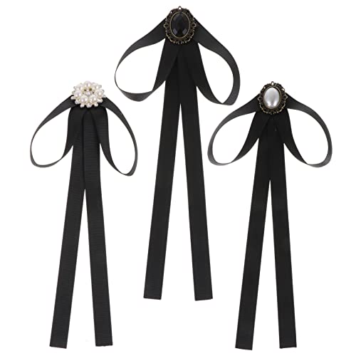 PACKOVE Japanese Girl Bow Tie 3pcs Black Bow Ties Pin Bow Tie for Women's Collarless or Small Collar Shirts Elegant Lady Accessories