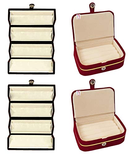 atorakushon® Velvet Combo Jewellery Box Ring Box Earrings Necklace Organizer For Women’s Set of 4 (Cream)