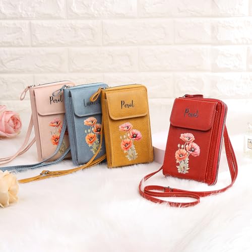Personalized Birth Flower Crossbody Bags for Women Custom Name Leather Cell Phone Bag Wallet Purse Birthday Gifts for Mom4