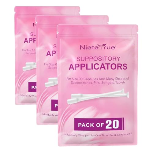 Image of Nieteyrue Disposable Suppository Applicators Individually Wrapped Hygienic Fit to Size 00 Cap-sules and Many Shapes of Suppositories, Tablets Feminine Care Applicators from (20 Counts) (Pack of 3)