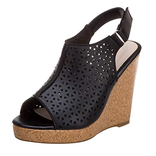 Chaussures femmes wedge d'été noires bout ouvert talons hauts taille 38 style spartiate
