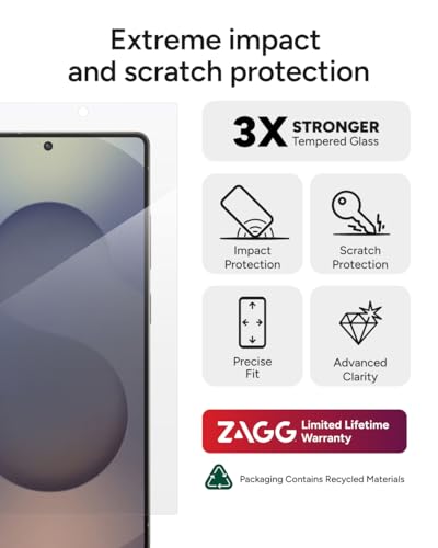 Image of ZAGG Glass+ Samsung Galaxy S25 Ultra Screen Protector - Extreme Impact & Shatter Protection, Scratch-Resistant, Smudge-Resistant, Fingerprint Scanner Compatible, InvisibleShield, Easy Installation