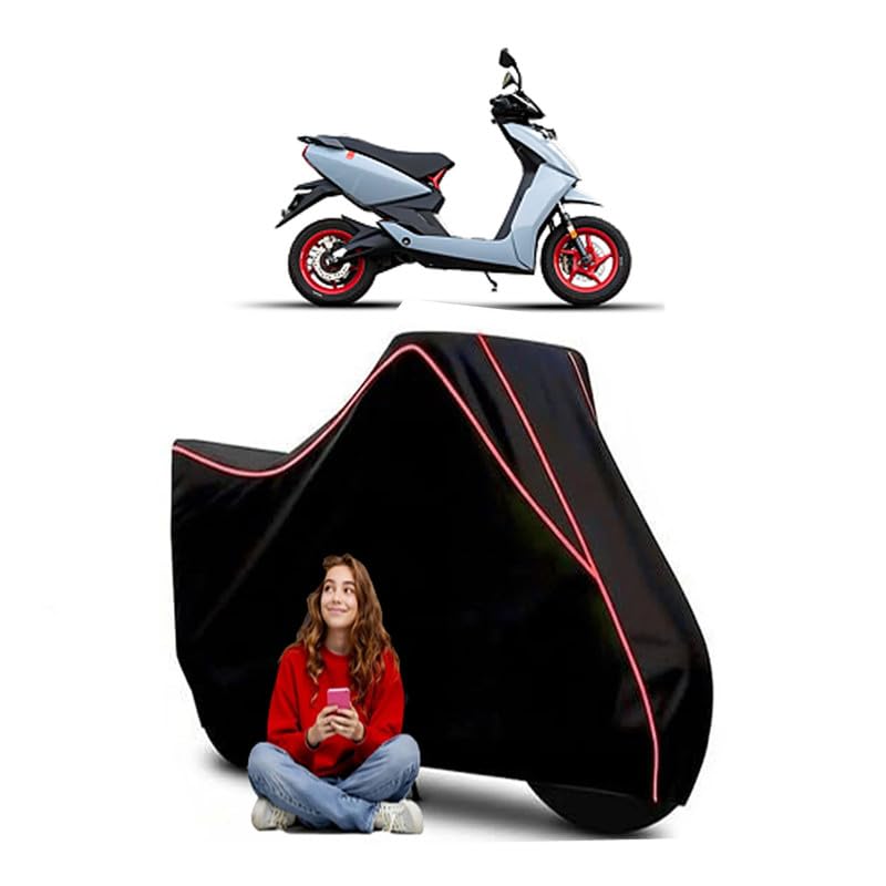 Image of Simple Energy One Single Tone Scooty Bike Cover Water Resistant Outdoor Use Universal Fit Scooters Motorcycles Heavy Duty UV Protection Dust Rain Scratch Resistant Elastic Bottom Black Blue Piping