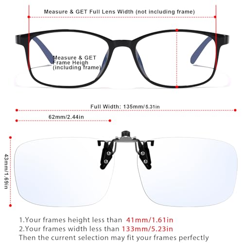 Image of VIEWBETTER Clip On Blue Light Blocking Glasses for Eyestrain /Light-Sensitive /Headache Flip Up Rimless Lens (Clear /Orange)