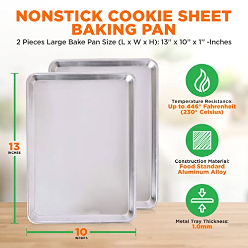 Nutrichef Non Stick Baking Sheets, Cookie Pan Aluminum Bakeware, Professional Quality Kitchen Cooking Non-Stick Bake Trays With Silver Coating Inside And Outside, 1 Pair Of Pans #TOP1