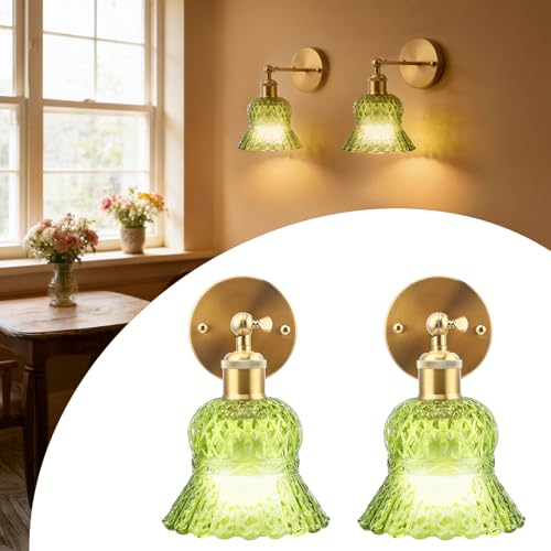Lámpara de Pared Vintage 2 pzs, E26 Moderna Aplique de Pared Interior de Cobre, Lámpara de Pared Industrial de Vidrio Ajustable, Pantalla de Vidrio Tipo Tulipán para Dormitorio, Cocina, Sala, Pasillo