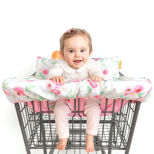 Image of Binxy Baby 2-in-1 Cushy High Chair Cover and Shopping Cart Cover for Baby, Comfortable Cover for Grocery Cart, Universal Fit Cart Cover for Babies, Includes Storage Pouch - Full Bloom