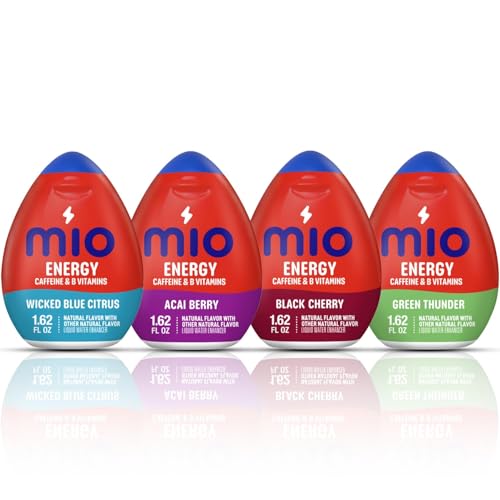 Mio Energy Water Enhancer Variety Pack, 1.62 fl oz, 4 Flavors (Wicked Blue Citrus, Acai Berry, Black Cherry, Green Thunder) with Caffeine and B-Vitamins, Zero Sugar