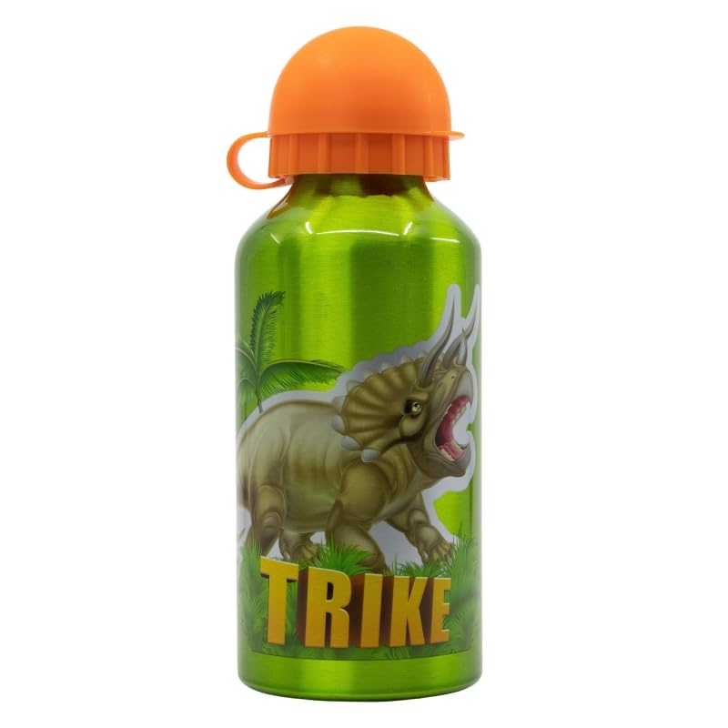 OM SUPPLIES Dinosaur T-Rex Characters Aluminium Sports Bottle 400ml, Holiday - Image 2