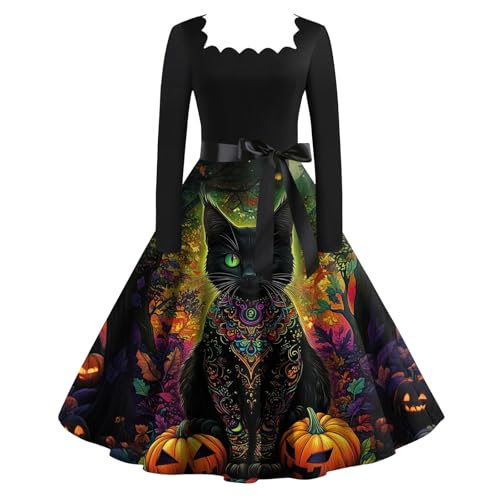 MOKBAY Vestidos de Halloween para mulher estampado de Haloween Halloween disfarce adulto vestidos terríveis, 304 - verde militar, M