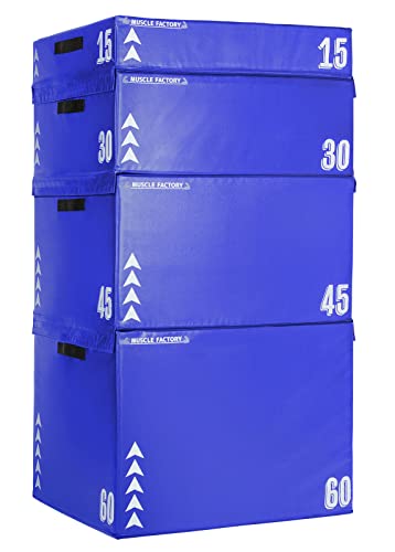MUSCLE FACTORY ジョイント式 プライオボックス ソフト ジャンプボックス プライオメトリクス ボックス ステップ台 エクササイズ 体幹 トレーニング フルセット 70*80*(15+30+45+60)cm (ブルー)