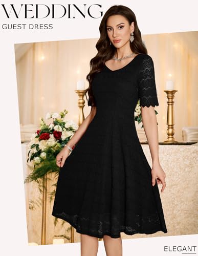Image of Dressystar Women's Short Sleeve Lace Wedding Guest Dress V Neck A Line Formal Cocktail Evening Party Dresses 2025