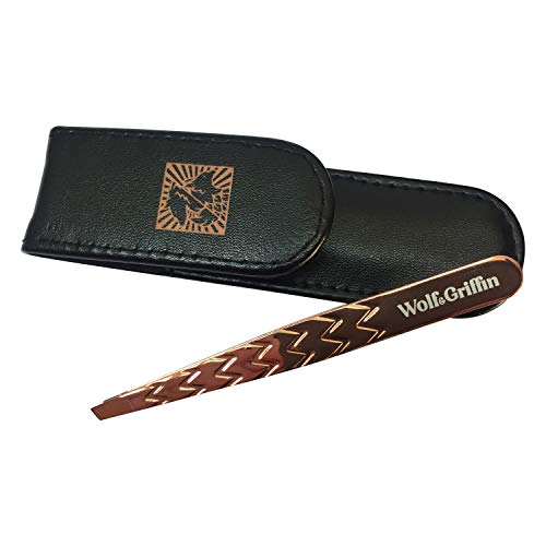 Wolf & Griffin - Pinzas de precisión Ultimate de oro rosa con estuche | Acero inoxidable con revestimiento de oro rosa | Pinzas inclinadas profesionales