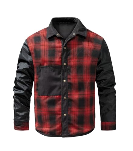 Image of FTIMILD Men's Flannel Lined Shirt Jacket Rugged Snap Button Shacket Cowboy Western Style Long Sleeve Outdoor Fall Jacket