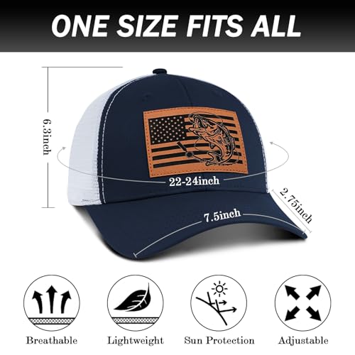 Image of Fishing Hat Fishing Gifts for Men, Bass Fish Flag Hats, Fishing Gear Accessories Stuff, Adjustable Fishing Trucker Hat